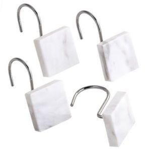 White and Gray Marble Square Shaped Stone Shower Curtain Rings Set